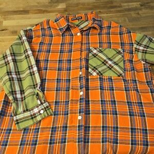 SHEIN Casual Orange and Green Button Down Shirts